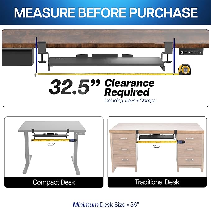 VIVO Large Clamp-on Computer Keyboard and Mouse Under Desk Slider Tray, 27 x 11 inch Pull Out Platform Drawer, White, MOUNT-KB05W | Keyboard Tray for Typing, Slide Out Platform, Extra Sturdy C-Clamp Mount System, Computer Drawer, White Frame - Image 3