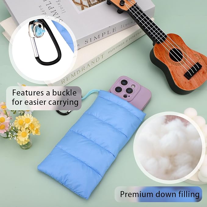 Lyreh Down Cotton Buckle Warm Phone Case, Protects from Freezing and Overheating, Perfect for Outdoor Camping (Light Blue) - Image 4