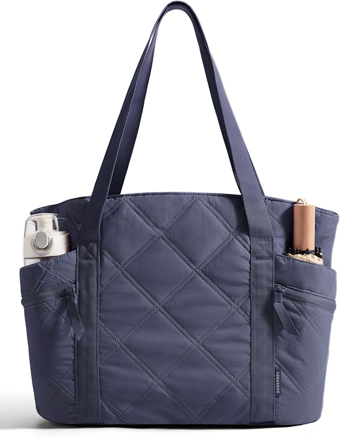 BAGSMART Crush Tote Bag for Women, 20L Puffer Work Tote with Zipper | Quilted Nurse Hospital Bag For Travel College Gym by BAGSMART