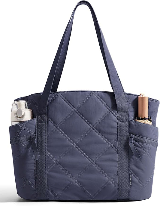 BAGSMART Crush Tote Bag for Women, 20L Puffer Work Tote with Zipper | Quilted Nurse Hospital Bag For Travel College Gym by BAGSMART