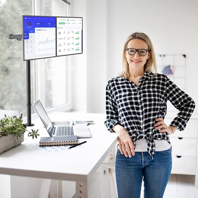 WALI Extra Tall Dual LCD Monitor Fully Adjustable Desk Mount Fits 2 Screens up to 27 inch, 22 lbs. Weight Capacity per Arm (M002XL), Black - Image 4
