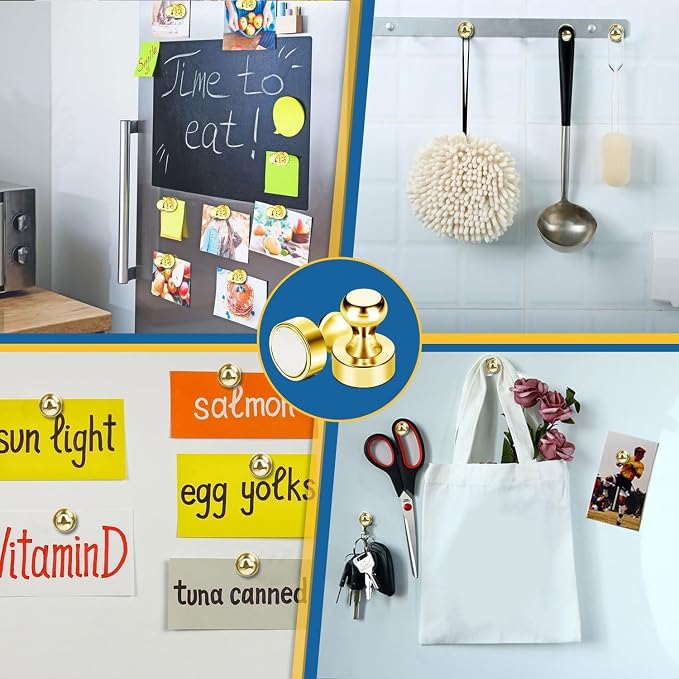 LOVIMAG Fridge Magnets 18Pcs, Magnet for Refrigerator Whiteboard, Gold | Small Strong Neodymium Metal Cute Push Pin for Classroom, Kitchen, Accessories Decorative, Office, Calendar - Image 2