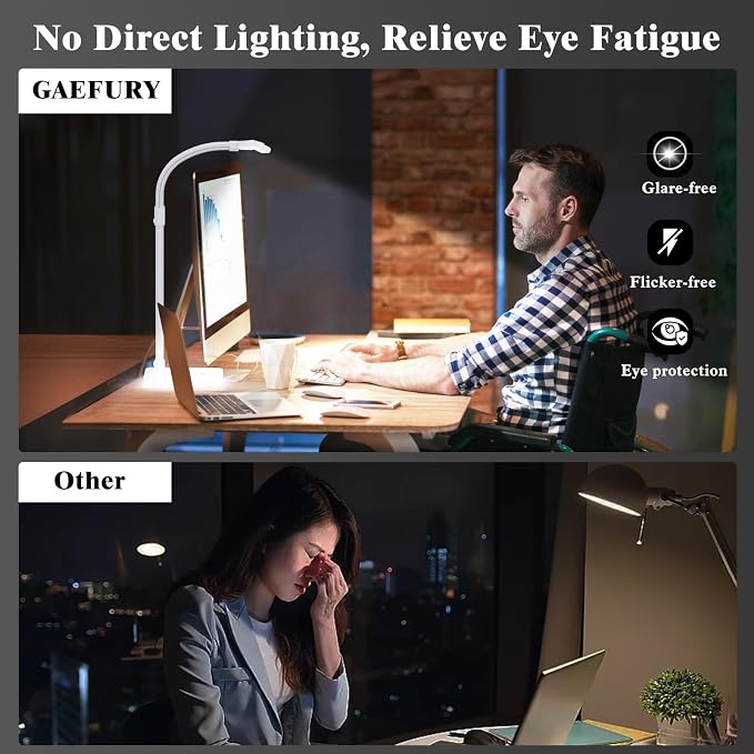 GAEFURY LED Desk Lamp for Home Office, 24W Bright Desk Lamp with Phone Holder Base - 25 Lighting Modes Eye-Caring Desk Light Adjustable Gooseneck Lamp for Workbench Drafting Reading Study-White - Image 4