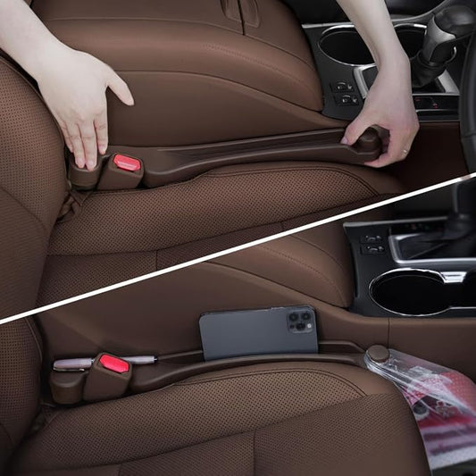 Car Seat Gap Filler 2 Pack Soft Foam Multifunctional Seat Side Gap Filler with Organizer & Hook Function, 3in1 Gap Stopper Universal Fit Car SUV Truck Fill The Gap Between Seat & Console (Espr Brown) by Givifive