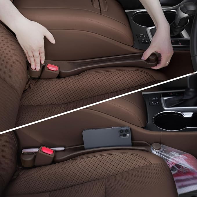 Car Seat Gap Filler Set of 2, 3IN1 Seat Side Gap Filler Plug with Storage Slot & Hook Function, Soft Foam Universal Fit Car SUV Truck Fill Gap Between Seats Console Organizer（Narrow Espresso brown） by Givifive