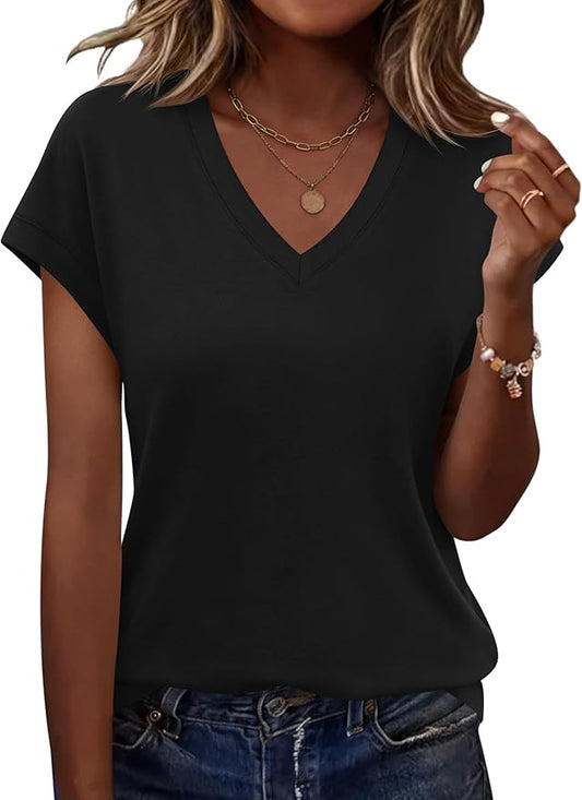 Rapbin Womens Summer Tops Women Blouses Dressy Casual V Neck T Shirts Short Sleeve Spring Tops for Women by RAPBIN