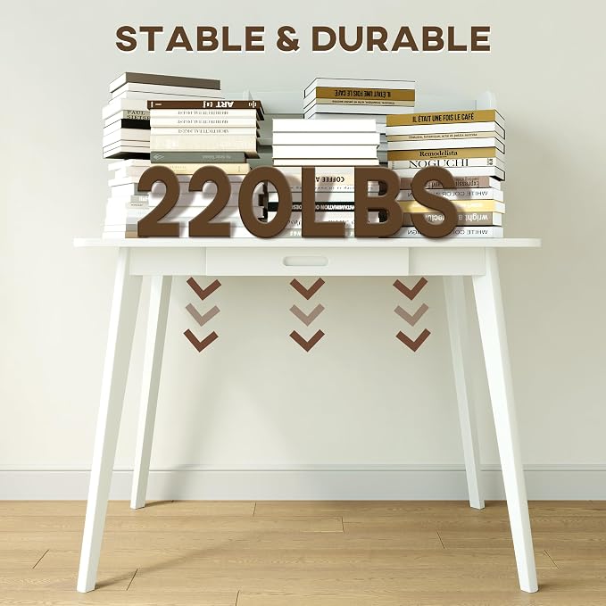 IOTXY Small Writing Desk with Hutch - 39.4" Work Computer Study Table | White , Storage Drawer, Space-saving for Home and Office, with Bookshelves - Image 6