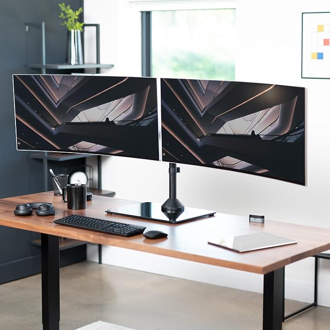 VIVO Freestanding Dual Ultrawide Monitor Stand with Sleek Glass Base and Adjustable Arms, 2 Screens up to 38 inches and 22 lbs Each, Black, STAND-V038FG - Image 9