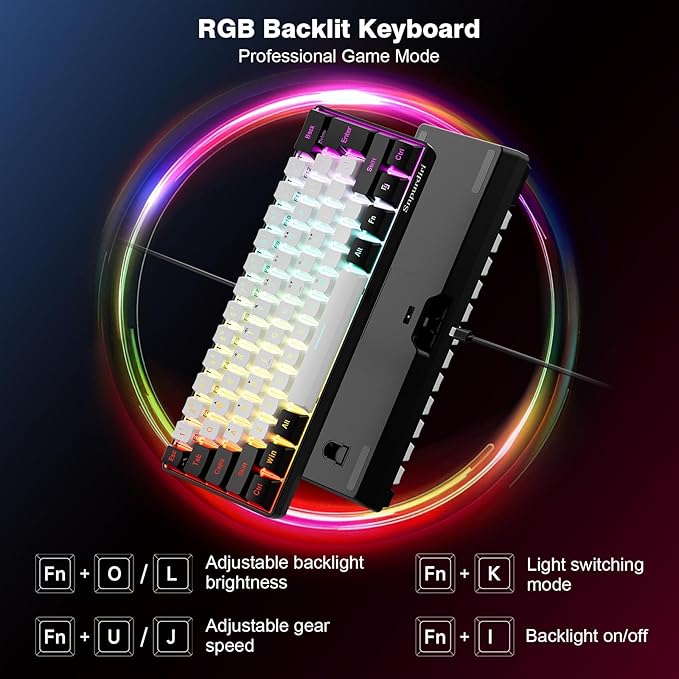 Snpurdiri 60% Wired Gaming Keyboard, 61 Keys RGB (Black-White) | Backlit Ultra-Compact Small Gaming Keyboard, for PC/Mac Gamer, Typist, Travel, Easy to Carry on Business Trip - Image 2