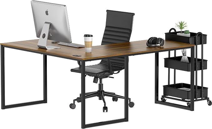 SHW Mission 55 x 60 L-Shape Home Office Computer Desk, Walnut | Reversible Desktop Design - Image 7