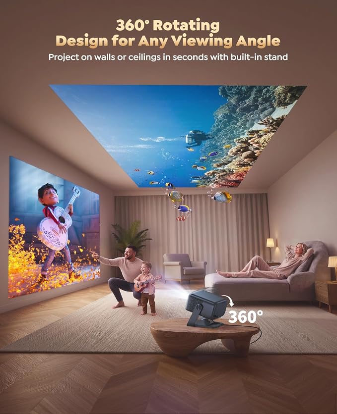 Smart 4K Projector [Google TV Stick Built-in & 360° Stand] with WiFi 6, Bluetooth 5.3, HDR10, 30W Hi-Fi, AI Auto Focus, Outdoor Portable Short Throw Movie Projector for Home Theater Bedroom Ceiling - Image 3