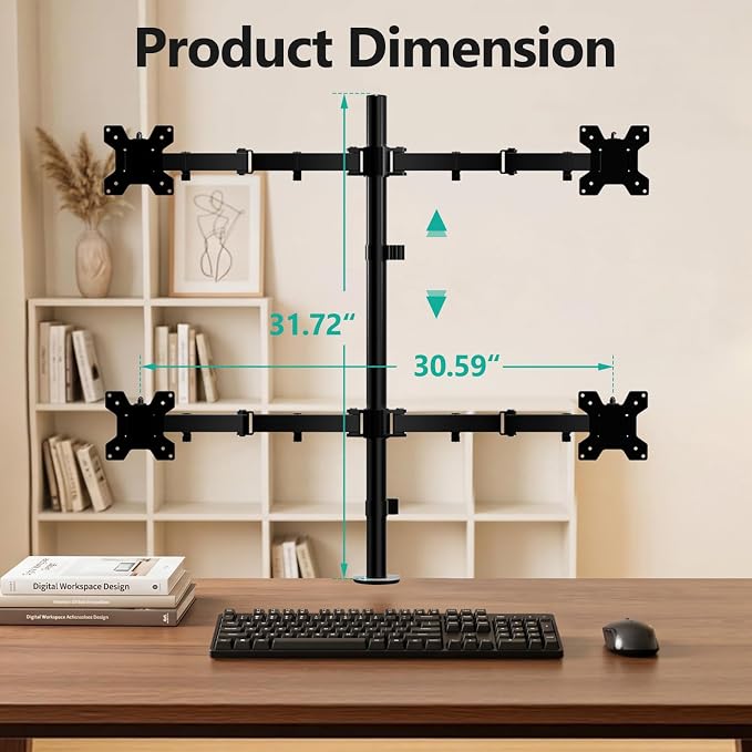 WALI Quad Monitor Desk Mount, 4 Monitor Stand Fits Heavy Duty Computer Screen up to 27 inch, Full Adjustable Arm Holds up to 22 lbs per Arm (M004), Black - Image 3