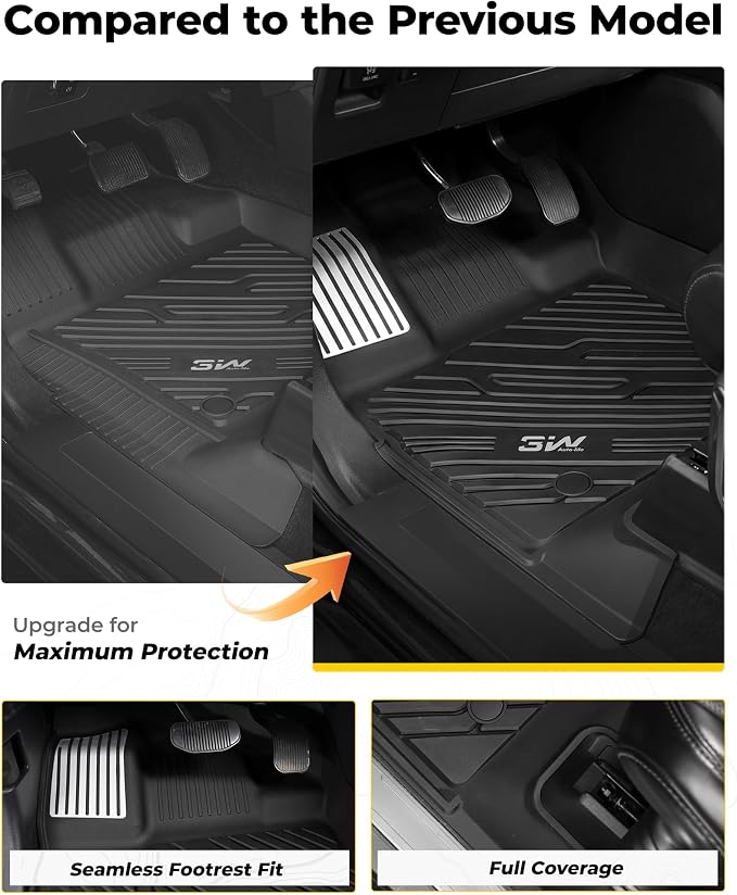 3W Floor Mats (with Metal Pedals) Fit for Ford F-150 2015-2026 & F150 Lightning 2022-2025 SuperCrew, TPE All Weather Car Mats Custom Fit Accessories (w/s Original fold Under-Seat Storage Box) - Image 4