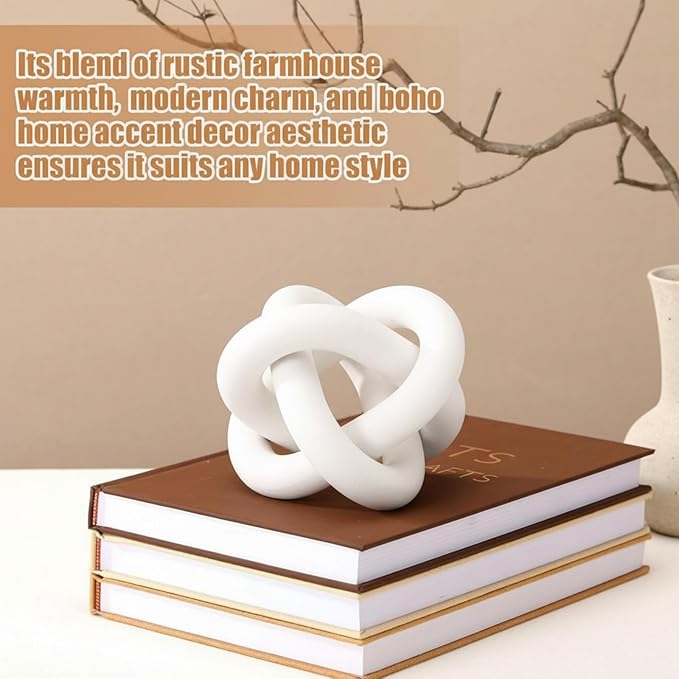 Yalikop 3 Link Wood Knot Decor Rustic Home Décor Accents Hand Carved Coffee Table Decoration, Boho Chain Link Decoration, Modern Shelf, Rustic Objects for Home Living Room Bedroom(White) - Image 4