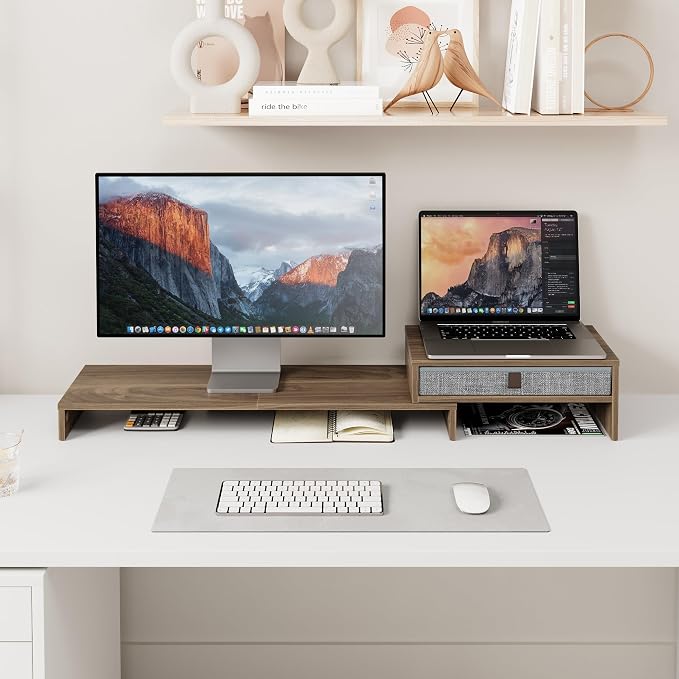 Fenge Computer Monitor Riser Stand with Drawer for 2 or 3 Monitors ,Adjustable Length and Angle Desktop Laptop Stand,Office Organizer,Printer - Image 7