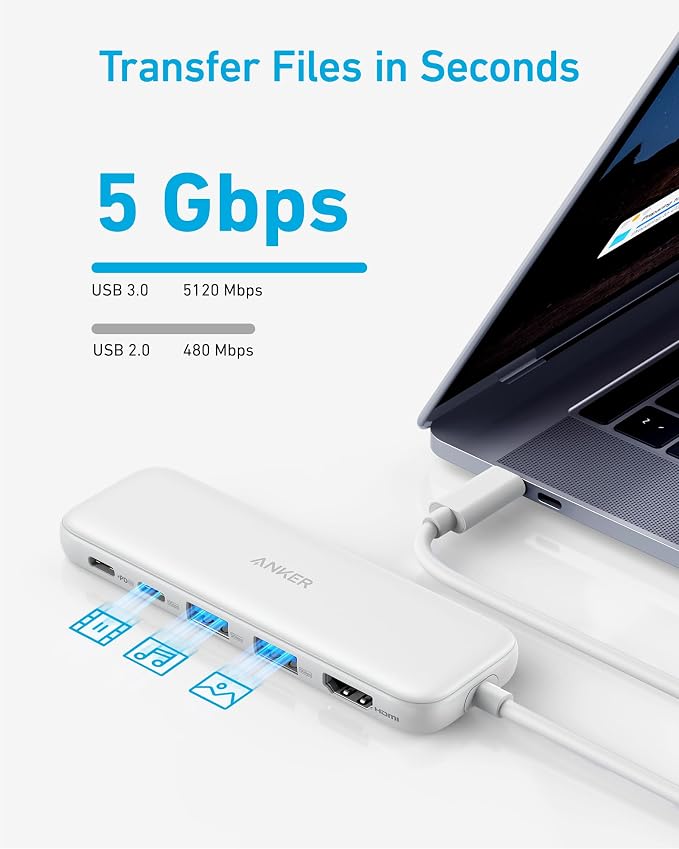 Anker USB C Hub, 5-in-1 USBC to HDMI Splitter with 4K Display | 85W Max PD, 1 Powered USB-C 5Gbps & 2 Powered USB-A 3.0 5Gbps Data Ports, for MacBook Pro, MacBook Air, Dell and More (White) - Image 4