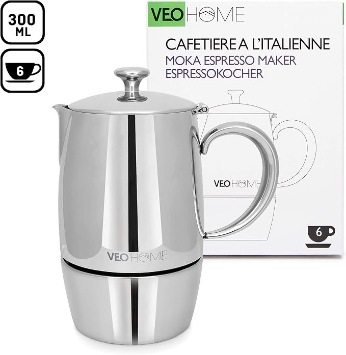 VeoHome Stovetop Espresso Coffee Maker - l Multi-Stove Stainless Steel Induction Moka Pot (300 mL) - Image 8