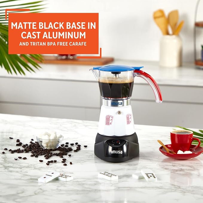 Imusa Special Edition Electric Cuba/Domino themed Espresso Maker, 3 or 6 Cups, White, Red, Blue | Brews 3 or 6 Cups, Ideal for Entertaining and Office - Image 4