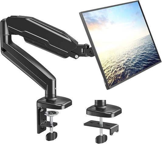 MOUNT PRO Single Monitor Desk Mount - Articulating Gas Spring Arm, Removable VESA Monitor Mount Computer Monitor Stand with Clamp and Grommet Base Fits 13 to 32 Inch Screen, VESA 75x75, 100x100, Black by MOUNTPRO