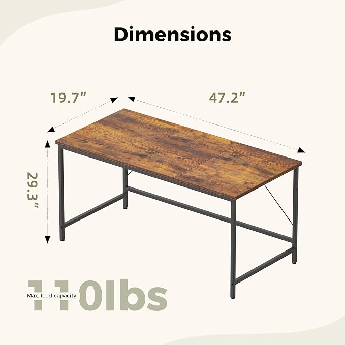 Mericonia 48x20 Inch Computer Desk, 0.6" Thick Small Office Table | Modern Simple Style, Small Study & Writing Table for Home Bedroom Work, Brown - Image 2