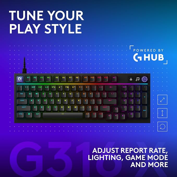 Logitech G316 X 98 Mechanical Gaming Keyboard (Tactile) - Black | Hot-Swappable Tactile Mechanical Switches, Gasket Design, PBT Keycaps, <8Khz, LIGHTSYNC RGB, Dot-Matxix LED Display, USB-C - Image 10