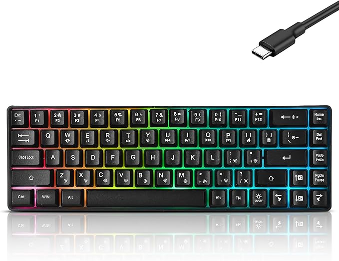 Guiheng Wired Portable 60% Mechanical Feeling Gaming Keyboard,RGB LED Backlit Compact 68 Keys Mini Wired Office Keyboard with Red Switch for Windows Laptop PC Mac - Black by Guiheng