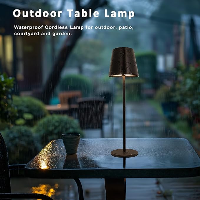 Kakanuo Cordless Table Lamp, 3 Color Stepless Dimming, 5000mAh Rechargeable Battery Powered, Outdoor LED Lamps, for Dining Room, Living Room, Bedroom, Bar, Cafe, Restaurant, Patio, Camping - Black - Image 4