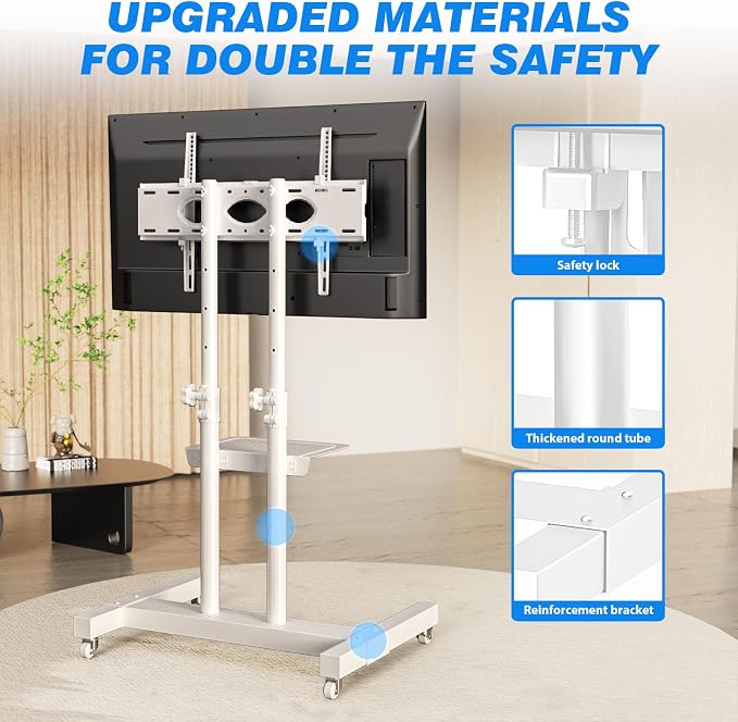 Rfiver Mobile TV Cart Rolling TV Stand for 32-83 Inch Screen Flat/Curved TVs up to 110lbs, Tilt and Height Adjustment Portable TV Stands on Wheel with Laptop Shelf, Outdoor TV Stand MAX VESA 600x400mm - Image 6