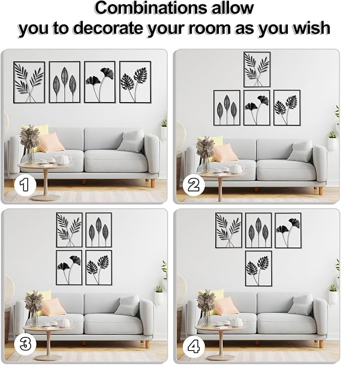 QXSXKJ Black Metal Wall Decor Framed, Minimalist Abstract Black Line Art DéCor, 3d Modern Metal Wall Art, 4 Piece Home Art for Living Room Bedroom Bathroom - Image 4