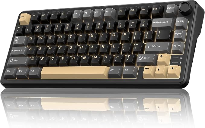 RedThunder K75 Wireless Mechanical Keyboard, CNC Knob, Tri-Mode BT5.0/2.4GHz/USB-C Hot Swappable Custom, Pre-lubed Linear Coconut Switches, Gasket Structure, RGB Gaming Keyboard, Black-Gold by RedThunder