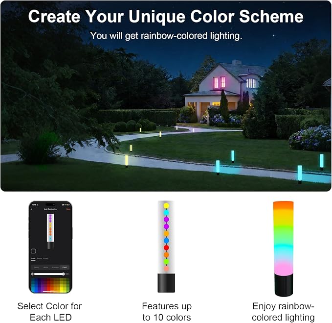 VTimes Outdoor Pathway Lights, Color Changing Walkway Lights, Waterproof Landscape Path Lights, APP/Control Box/Remote Control, Pathway Light Wired for Yard, Garage, Garden, Lawn Decor, 4 Pack - Image 6