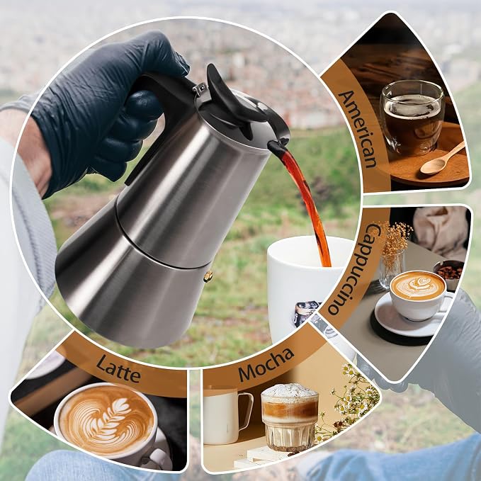 Electric Stainless Steel Moka Pot 6 Cup 300ml Mocha Pot | Espresso Maker with Detachable Base Ideal Coffee Maker for Home Italian and Cuban Café Coffeemaker Espressomaker Coffee Pot - Image 7