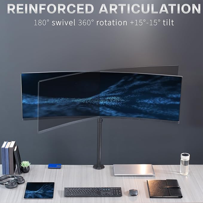 VIVO Single Ultra-Wide Monitor Desk Mount for up to 49 inch Ultrawide Screens, Extra Tall Heavy Duty Adjustable Stand Holds 44 lbs, Black, STAND-V100R - Image 7