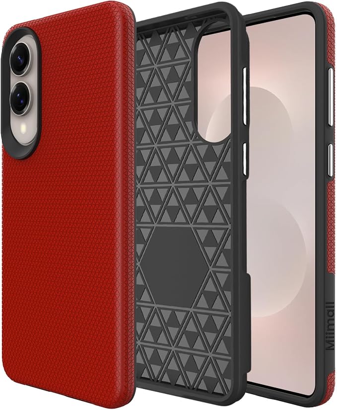 Miimall Slim ＆ Rugged for Samsung Galaxy S25 Edge 5G Phone Case, 10FT Mil-Grade Shockproof Dropproof, Anti-Slip Grip Anti-Scratch Men Thin Heavy Duty Phone Cover para Samsung S25 Edge 5G, Red by Miimall