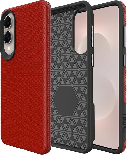 Miimall Slim ＆ Rugged for Samsung Galaxy S25 Edge 5G Phone Case, 10FT Mil-Grade Shockproof Dropproof, Anti-Slip Grip Anti-Scratch Men Thin Heavy Duty Phone Cover para Samsung S25 Edge 5G, Red by Miimall