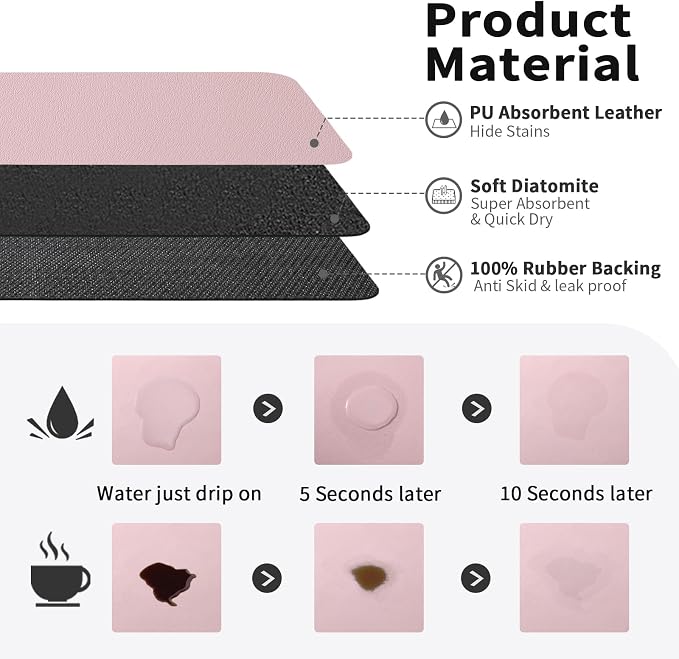 HotLive Coffee Mat - Absorbent Hide Stain Rubber Backed Dish Drying Mat for Kitchen Counter - Bar Mats for Countertops Accessories Fit Under Coffee Maker Espresso Machine - Image 2