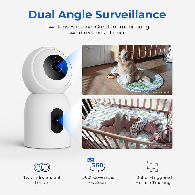 IMILAB 3K+3K Security Camera Indoor, Dual Lens Pet/Dog/Baby Camera with Xiaomi Home App, 2.4G/5G WiFi Plug-in Room Cam, Color Night Vision, Human Track, Two-Way Audio, No Subscription(C30 Dual) - Image 3