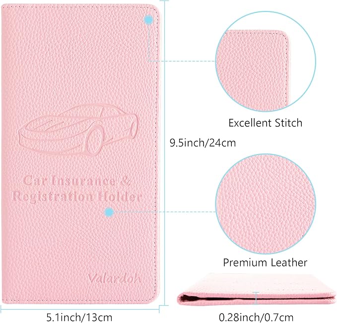 Valardoh Premium Car Registration and Insurance Card Holder, Car Document Holder for Cards, Driver License & other Essential Documents (Pink) - Image 4