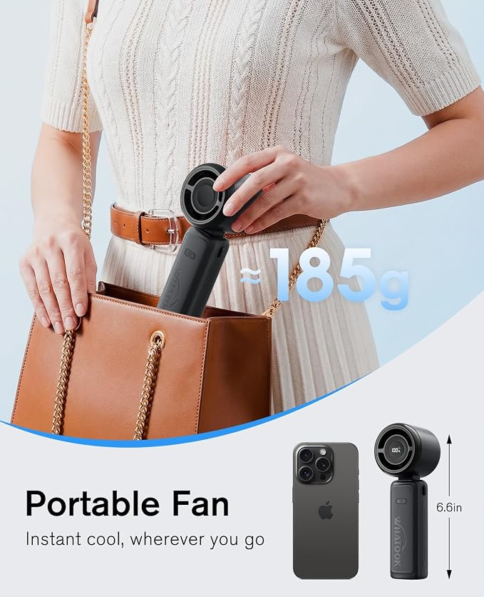WHATOOK High Speed Portable Fan Rechargeable Personal Handheld Fan | 4000mAh 12 Hours 9m/s Strong Wind Cooling, Rechargeable Battery Small Hand Held Fans for Cruise Travel Theme Parks - Image 5