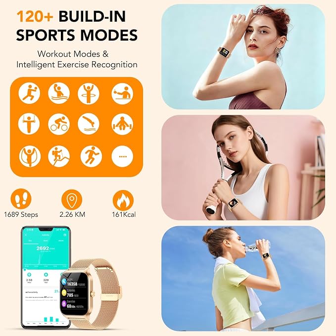 Smart Watch for Women with Bluetooth Calling, Fashion Fitness Tracker, 1.85" HD Touch Screen, AI Voice Assistant, Heart Rate Sleep Monitor, 120+ Sports Modes, Compatible with Android iPhone, 2 Bands - Image 4