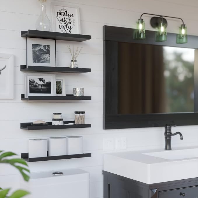 RICHER HOUSE 5 Set Floating Wall Mounted Shelves, Black Shelves for Wall Decor, Modern Picture Ledge Shelf with Lip for Storage, Nursery, Bedroom, Living Room, Bathroom - Black | Display Picture Ledge Shelf, Anti-drop lip Shelf for Room Wall Decor, Bed... - Image 7
