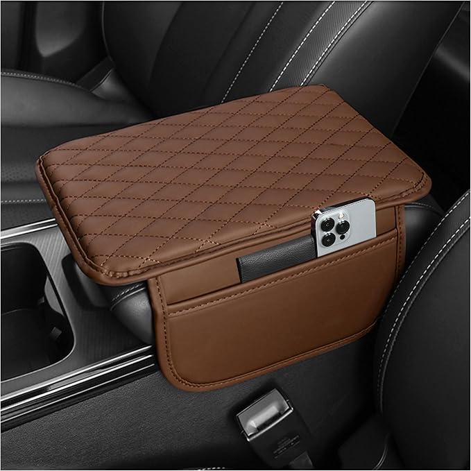 Stacool Upgraded Car Center Console Cover,Microfiber Leather Car Armrest Cover Cushion with 2 Storage Bags,Universal Car Armrest Storage Box (Brown) by Unknown