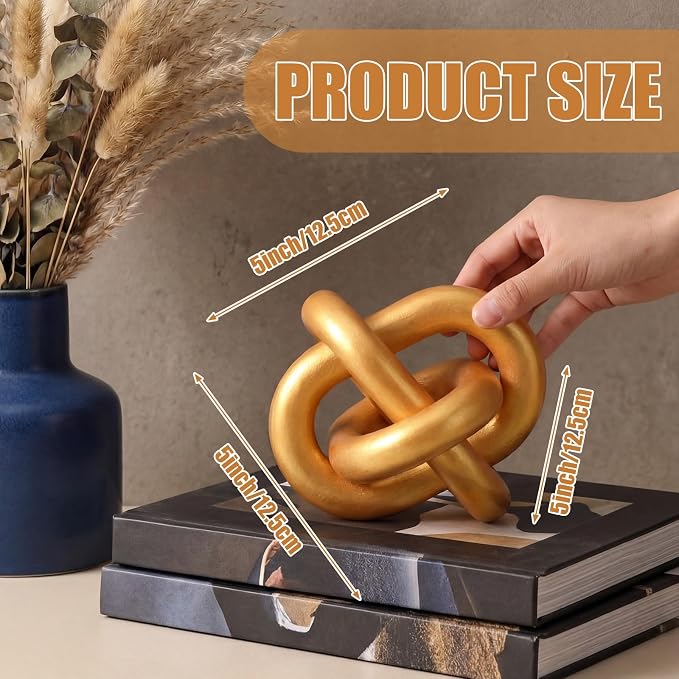Yalikop 3 Link Wood Knot Decor Rustic Home Décor Accents Hand Carved Coffee Table Decoration, Boho Chain Link Decoration, Modern Shelf, Rustic Objects for Home Living Room Bedroom(Gold) - Image 2
