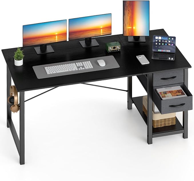 Sweetcrispy 40-Inch Computer Desk with Drawers, Office Desk, Black | Small Desk for Bedroom Home Office with Side Hook, Modern Simple desk with storage for Writing by Sweetcrispy