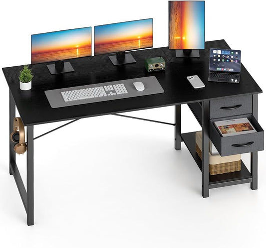 Sweetcrispy 40-Inch Computer Desk with Drawers, Office Desk, Black | Small Desk for Bedroom Home Office with Side Hook, Modern Simple desk with storage for Writing by Sweetcrispy