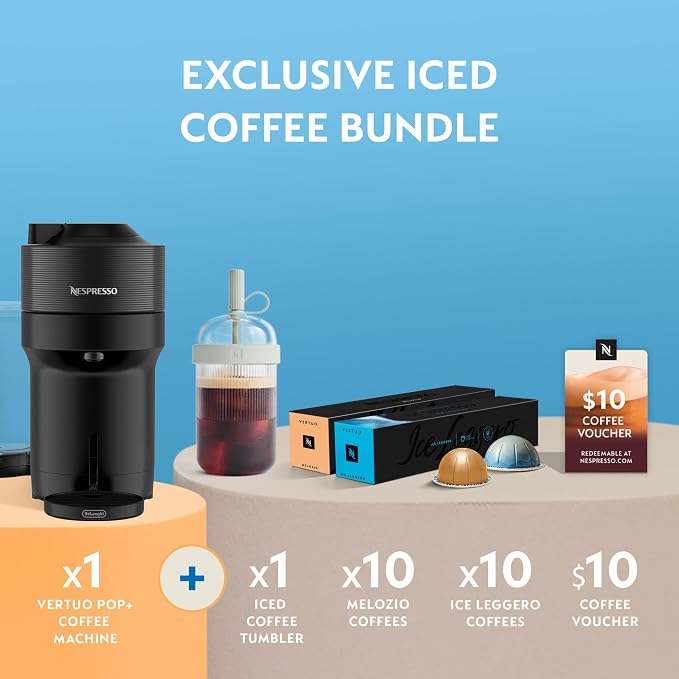 Nespresso Vertuo Pop+ Iced Coffee & Espresso Maker Bundle by De'Longhi | Iced Coffee Bundle by De'Longhi in Liquorice Black: 10 iced coffee pods, 10 Melozio pods and a travel tumbler included. - Image 3