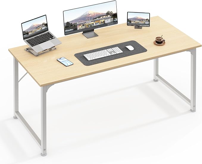 Huuger Computer Desk, 48 Inch Office Desk, Gaming Desk with Storage, Writing Desk Work Desk for Home Office, Study, Modern Simple Desk, Large Legroom, Metal Frame, Maple by Huuger