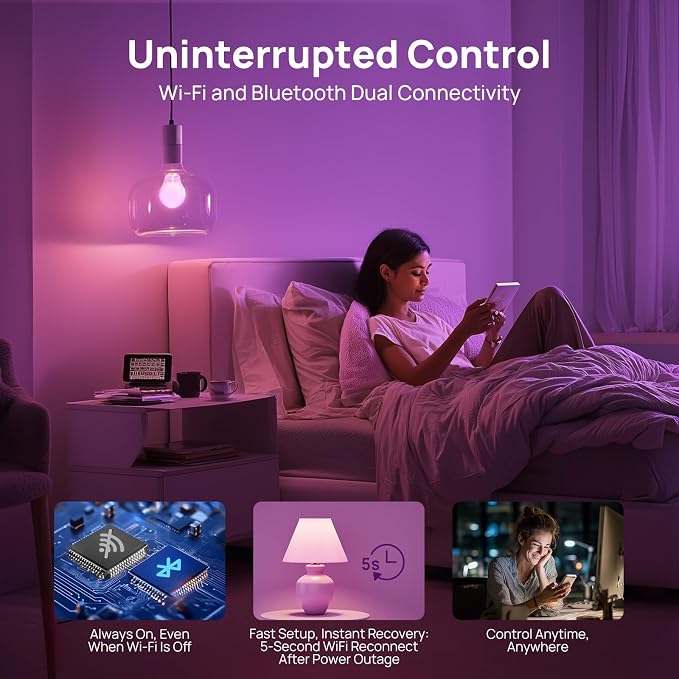 Linkind Smart Light Bulbs, Work with Alexa, Google Home, AiDot | Led Color Changing Light Bulb RGBTW, 2.4G WiFi+Bluetooth, 104 Preset Scene, Music Sync, DIY, Dotis, A19 E26, 60W 800LM, 8Pack - Image 3
