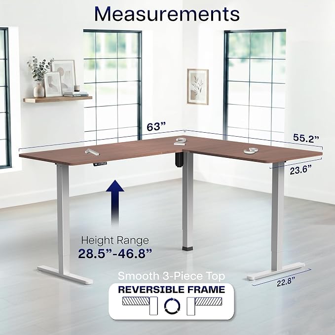 VIVO Dark Walnut 63 x 55 in Corner Standing Desk, DESK-E3CTGD | Electric, Reversible L-Shaped Table, Sit Stand, Height Adjustable, Memory Controller, Office Furniture Sets, Gray Frame - Image 5