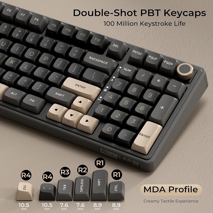 RK ROYAL KLUDGE R98 Pro Wired Mechanical Keyboard, RGB PC Gaming Keyboard with Number Pad and Volume Knob, Gasket Mount, MDA Profile PBT Keycaps, for Win/Mac, Hot Swappable Tactile Beige Switch - Image 5
